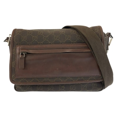 美品 GUCCI グッチ ブラウン GGキャンバス レザー/ ショルダーバッグ ポシェット 604279 【中古】