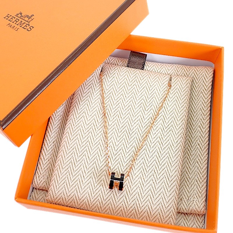 エルメス HERMES ミニポップH ペンダント H147992FO03 ネックレス メタル ブラック レディース【中古】【Aランク】