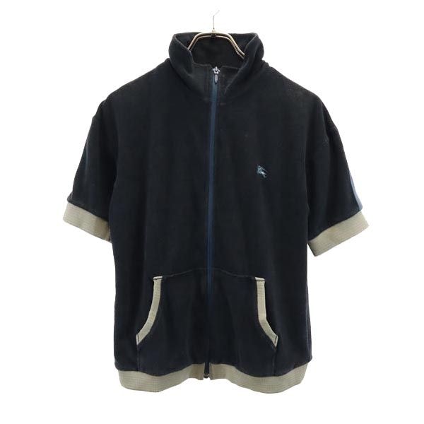 BURBERRY BLUE LABEL バーバリーブルーレーベル 三陽商会 日本製 半袖 パイル地 ジップパーカー M 黒