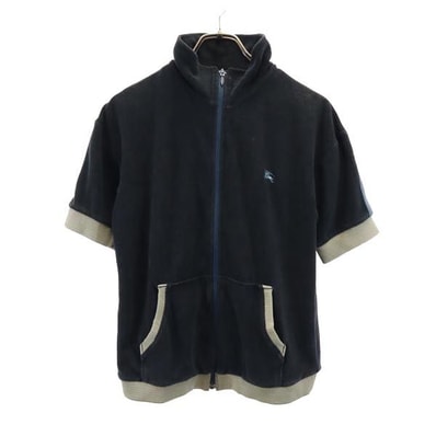 BURBERRY BLUE LABEL バーバリーブルーレーベル 三陽商会 日本製 半袖 パイル地 ジップパーカー M 黒