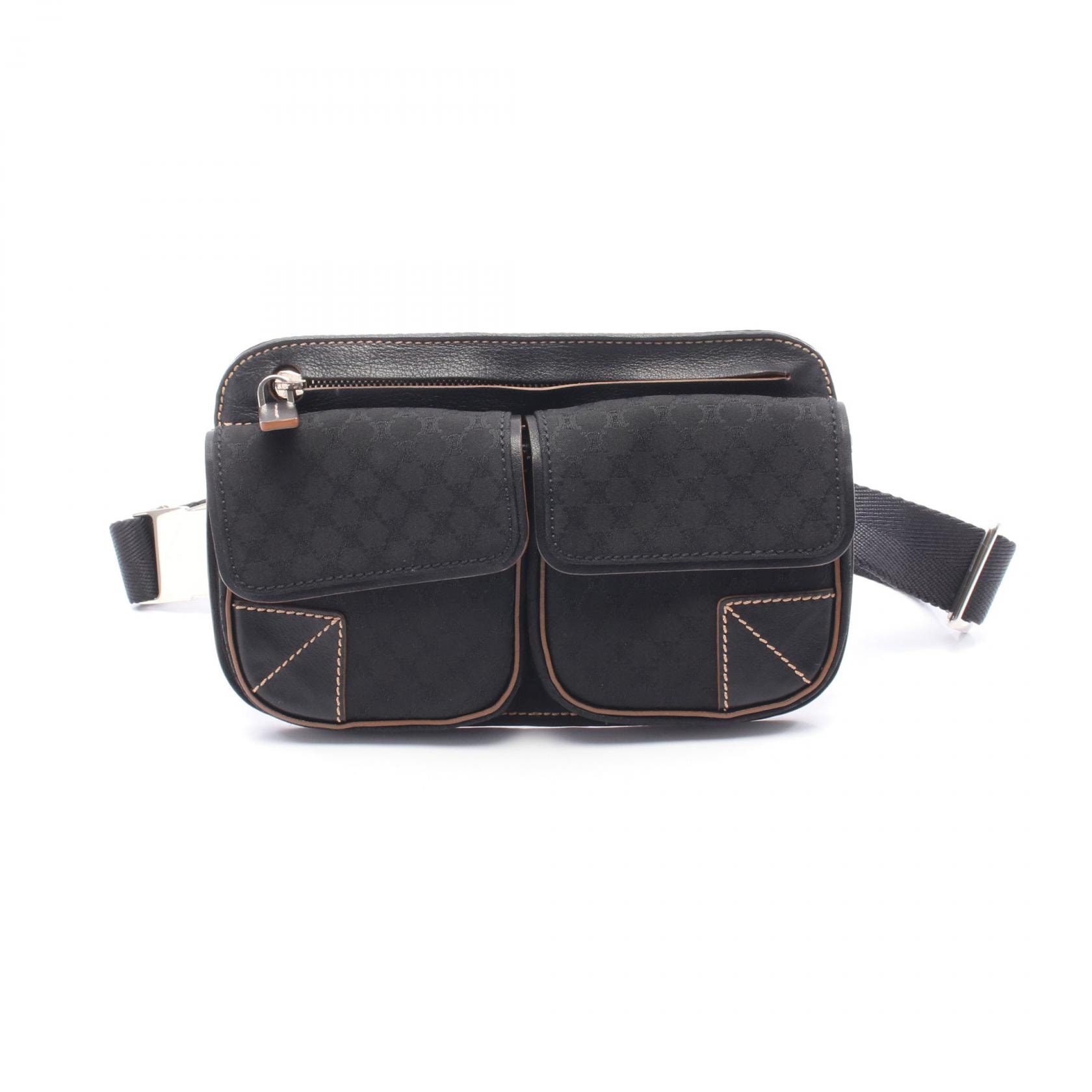セリーヌ CELINE マカダム ウエストバッグ バッグ キャンバス レザー レディース ブラック系 / ブラウン系 【中古】