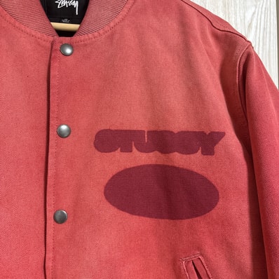 Stussy Ghost Logo Canvas Varsity Jacket "Red"