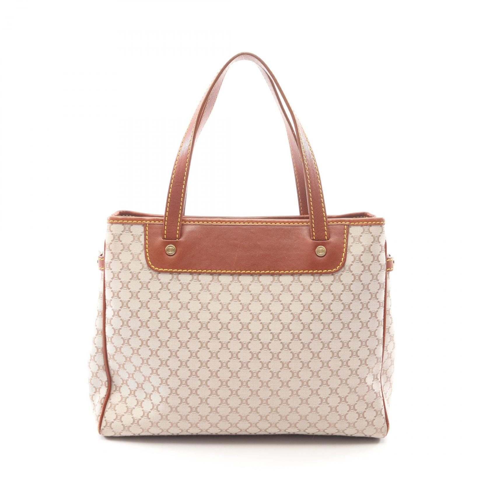 セリーヌ CELINE マカダム トートバッグ バッグ キャンバス レザー レディース ベージュ系 / ブラウン系 【中古】