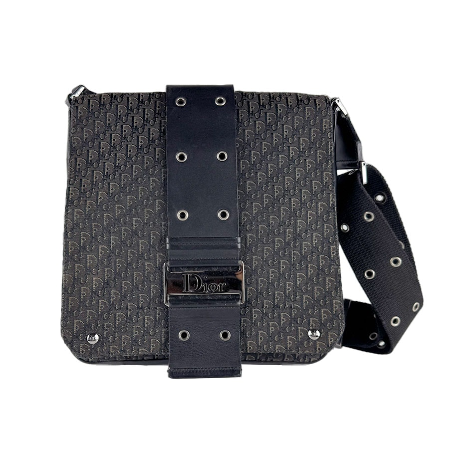 クリスチャンディオール Christian Dior 斜め掛けショルダーバッグ キャンバス/レザー ブラック ユニセックス【中古】 z10919