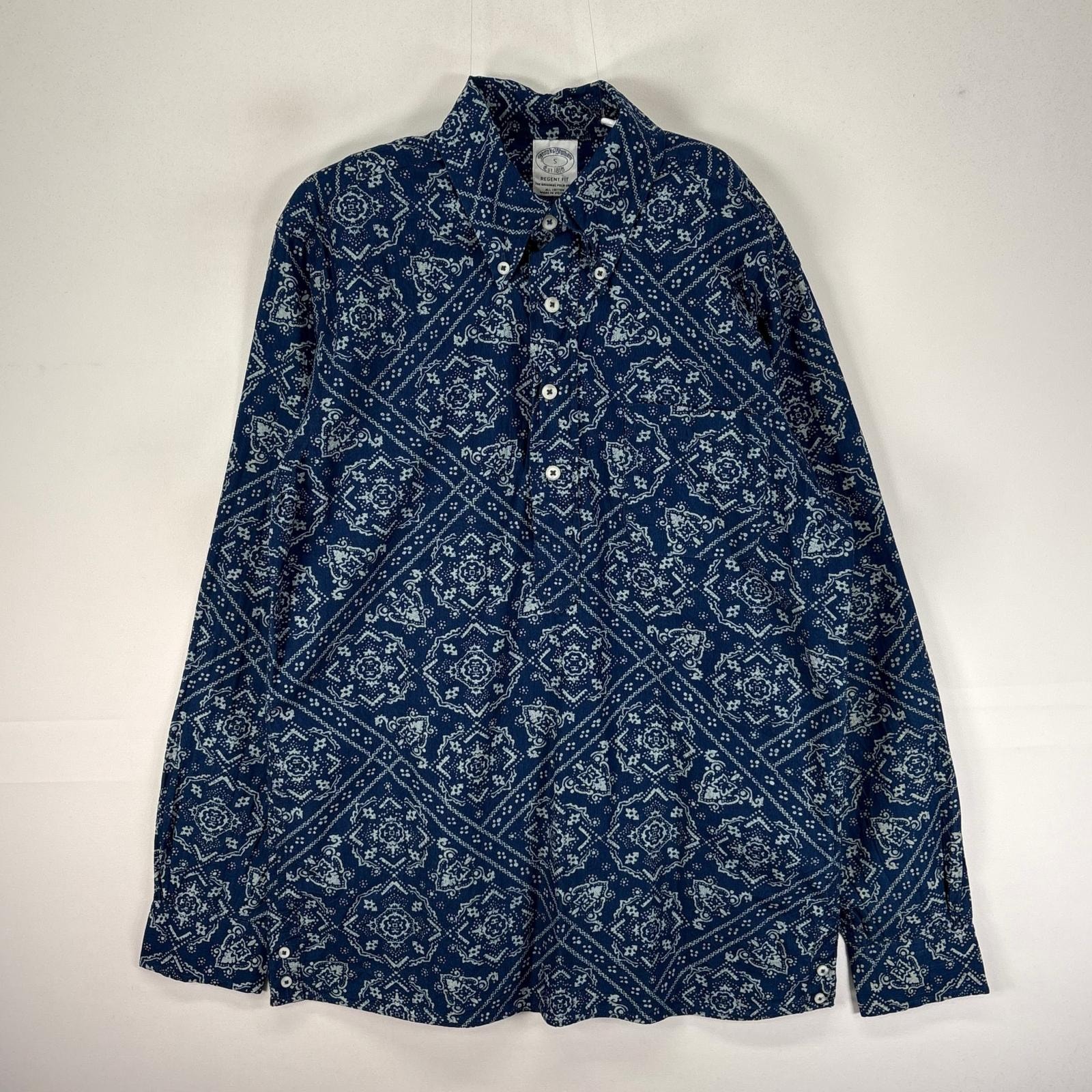 古着 ブルックスブラザーズ Brooks Brothers 長袖シャツ ボタンダウン ハーフボタン S  ネイビー系 総柄 メンズ