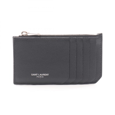 サンローランパリ SAINT LAURENT PARIS フラグメント ジップポーチ コインケース 財布 レザー メンズ レディース ブラック系 【中古】