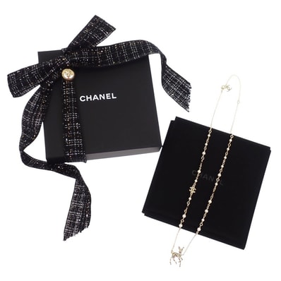 シャネル CHANEL CCバンビ ネックレス メタル フェイクパール ラインストーン ゴールド レディース【中古】【Aランク】