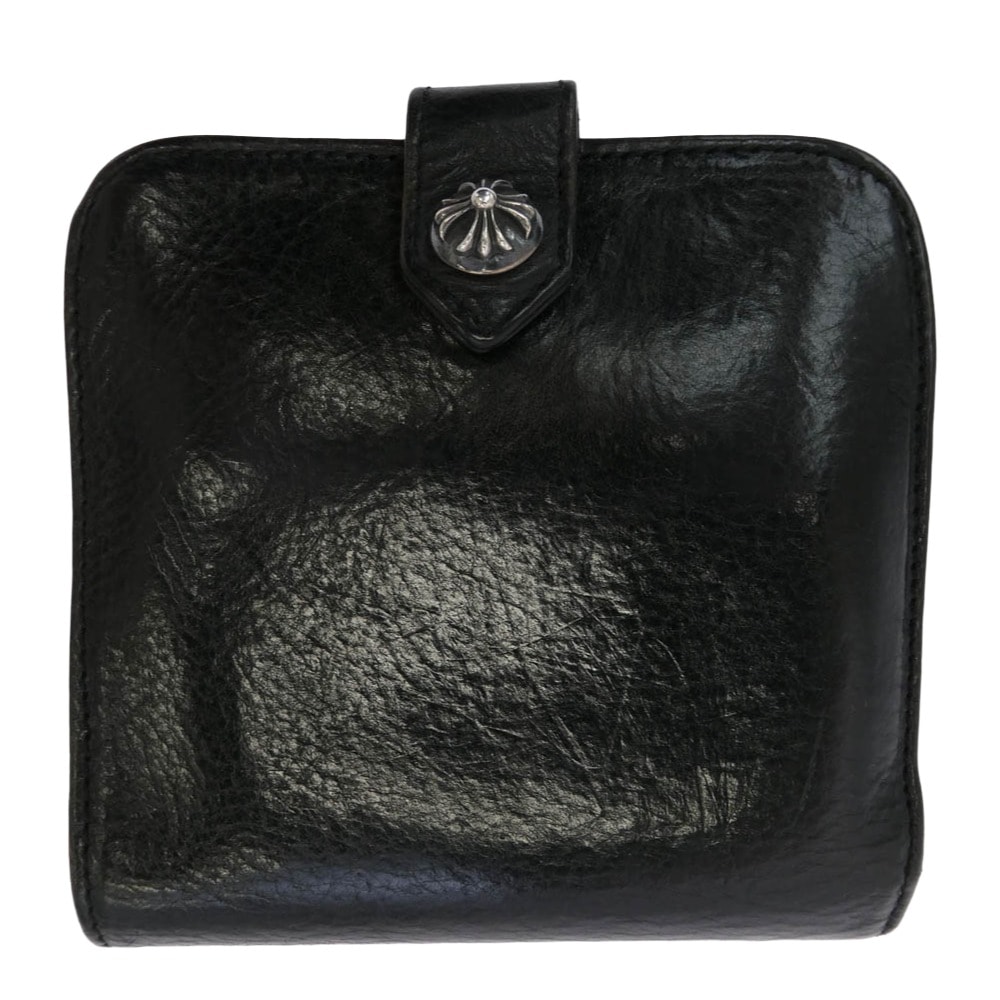 CHROME HEARTS クロムハーツ(原本無) 財布 SQ BTN BILL スクエアボタンビル ダガージップ レザー コンパクト ウォレット ブラック系【中古】