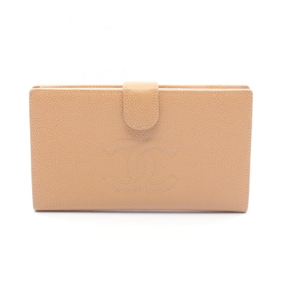 シャネル CHANEL ココマーク 二つ折り長財布 財布 レザー グレインドカーフスキン レディース ベージュ系 【中古】