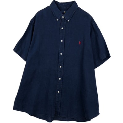 古着 ラルフローレン Ralph Lauren CLASSIC FIT クラシックフィット 半袖 リネン ボタンダウンシャツ メンズXXL相当/eaa641619