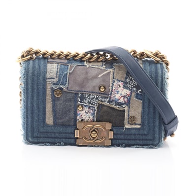 シャネル CHANEL ボーイシャネル スモール パッチワーク アンティークゴールド金具 ショルダーバッグ バッグ デニム レディース ブルー系 / アイボリー系 / マルチカラー A67085 【中古】