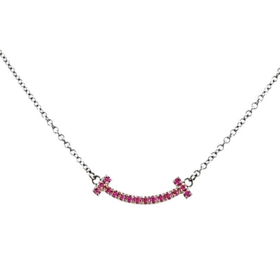 ティファニー Tスマイルミニ ネックレス 18金 K18ホワイトゴールド ピンクサファイア レディース TIFFANY&Co. 中古