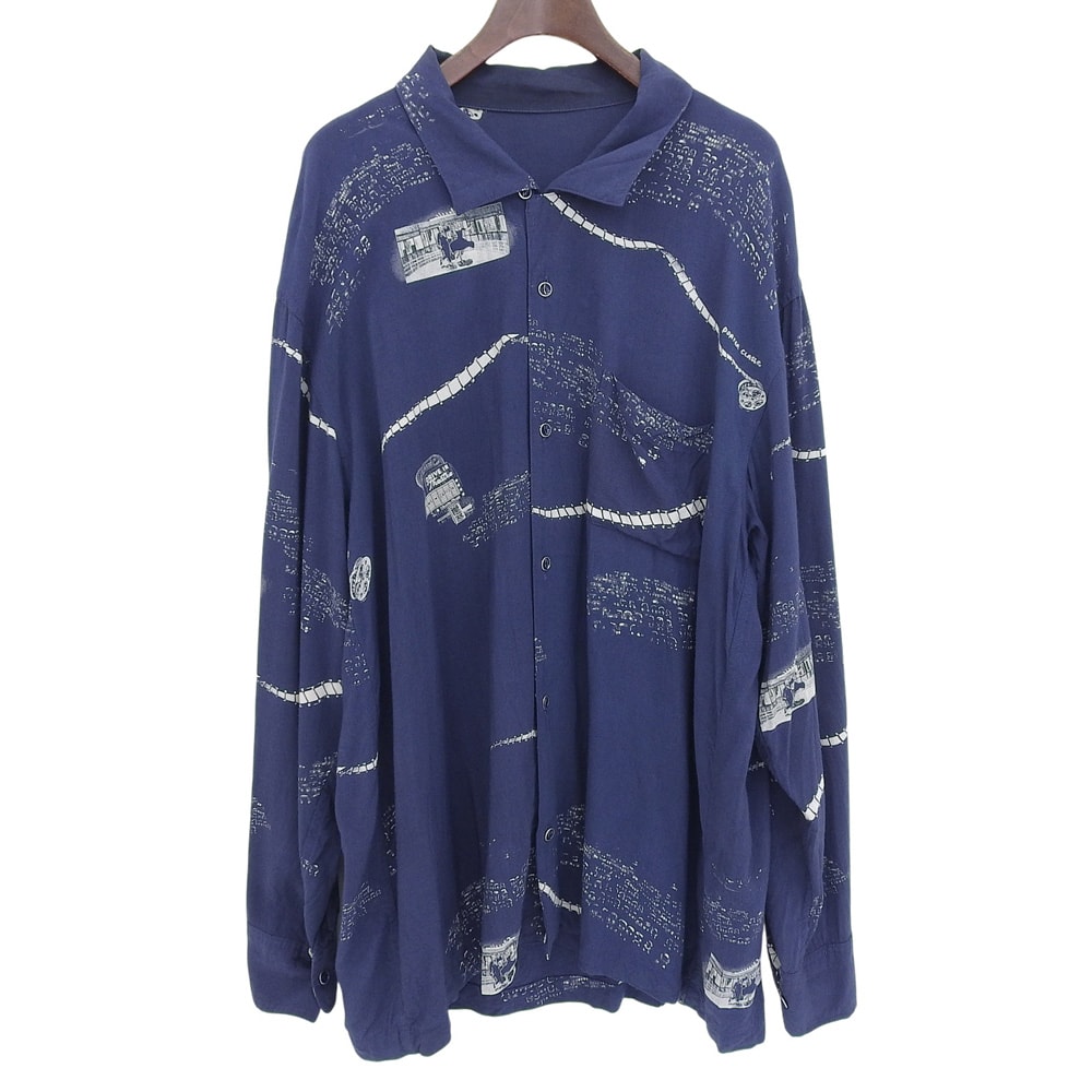 ポータークラシック レーヨン 映画 「月夜の黒アロハ」 長袖 シャツ トップス メンズ ネイビー M M