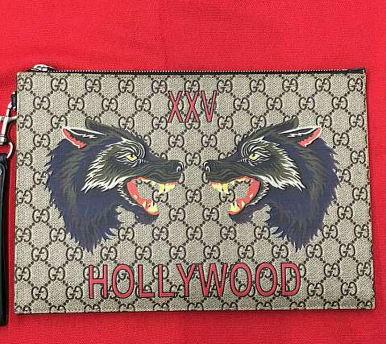 GUCCI Wolf Print GG Supreme Pouch "Beige/Ebony"