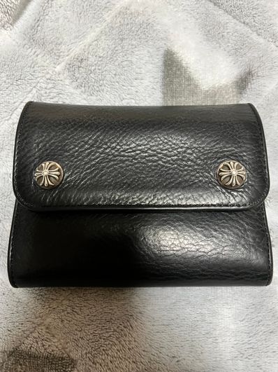 Chrome Hearts Wave Mini Cross Ball Button Leather Wallet "Black/Silver"