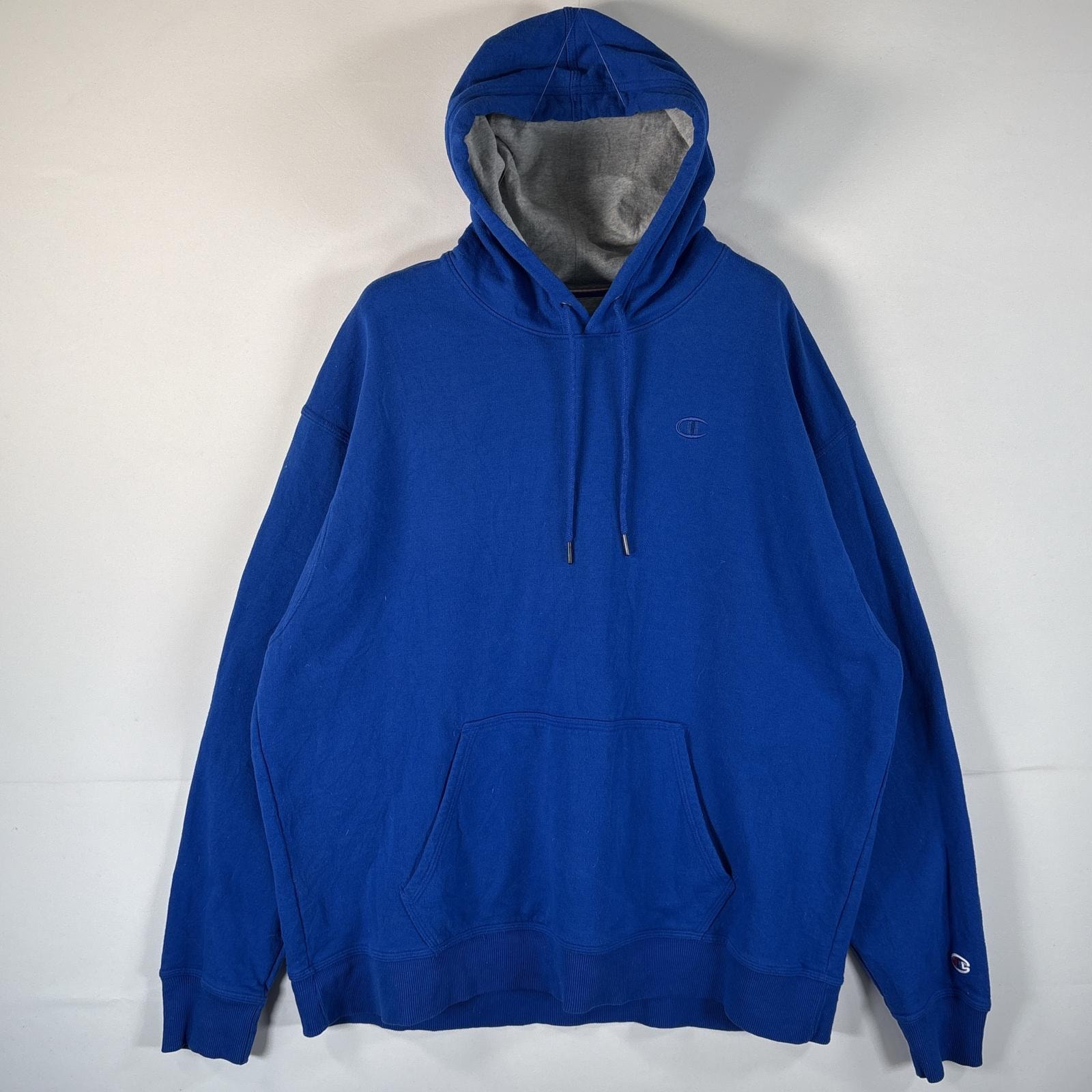 古着 チャンピオン Champion パーカー ワンポイントロゴ刺繍 大きいサイズ フーディー フード紐 マフポケット 14041  ブルー メンズ