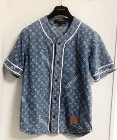 Supreme / Louis Vuitton Jacquard Denim Baseball Jersey "Blue"
