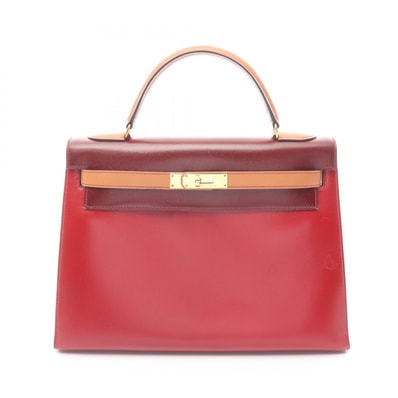 エルメス HERMES ケリー32 トリコロール ハンドバッグ バッグ カーフ(牛革) ヴォーシャモニー ボックスカーフ ルージュアッシュ ○R刻印(1988年製造) レディース レッド系 / ボルドー系 / ブラウン系/ルージュヴィフ/ナチュラル 【中古】