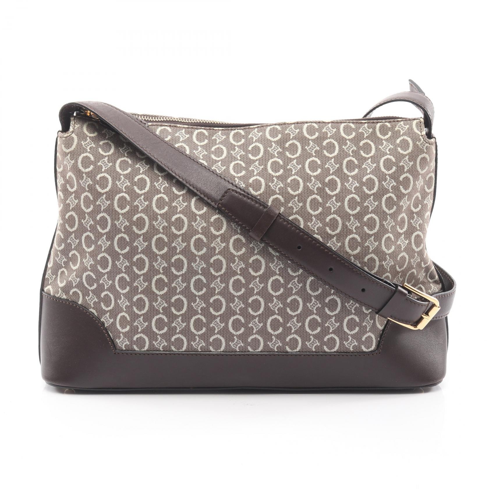 セリーヌ CELINE Cマカダム ショルダーバッグ バッグ キャンバス レザー レディース ブラウン系 【中古】