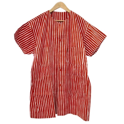 ISSEY MIYAKE イッセイミヤケ 半袖シャツ ストライプ 製造萩原 C-KN3333 ボタン1つ無し レディース オレンジ