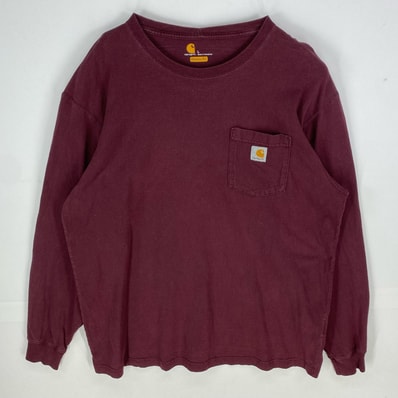 古着 カーハート Carhartt 長袖Tシャツ ワンポイントロゴ クルーネック プルオーバー ロンT L レッド系 メンズ