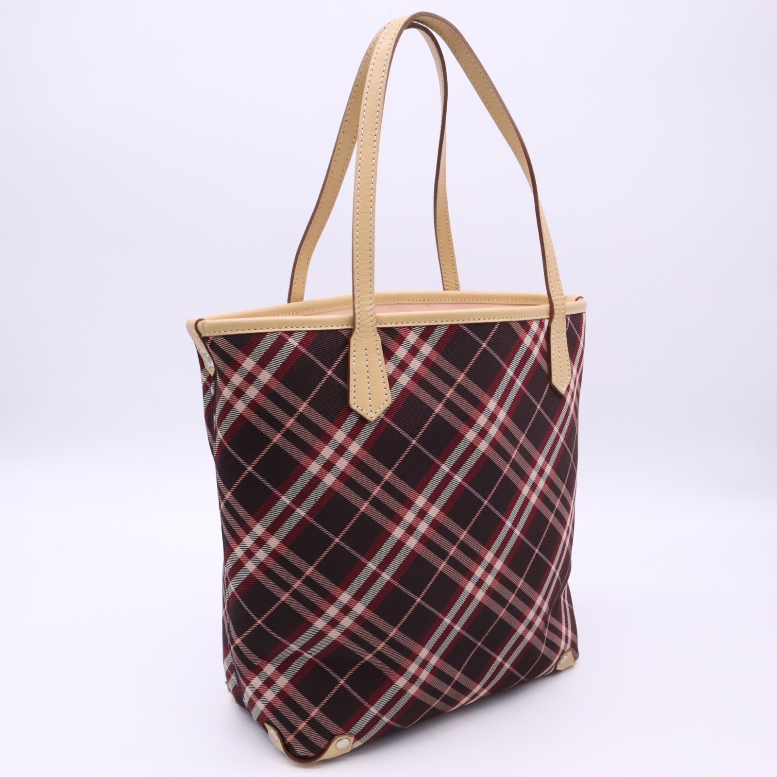 BURBERRY バーバリー ナイロンキャンバス ブルーレーベル トートバッグ ZAE66-100-56 トートバッグ レッド ブラウン マルチカラー キャンバス レザー レディース