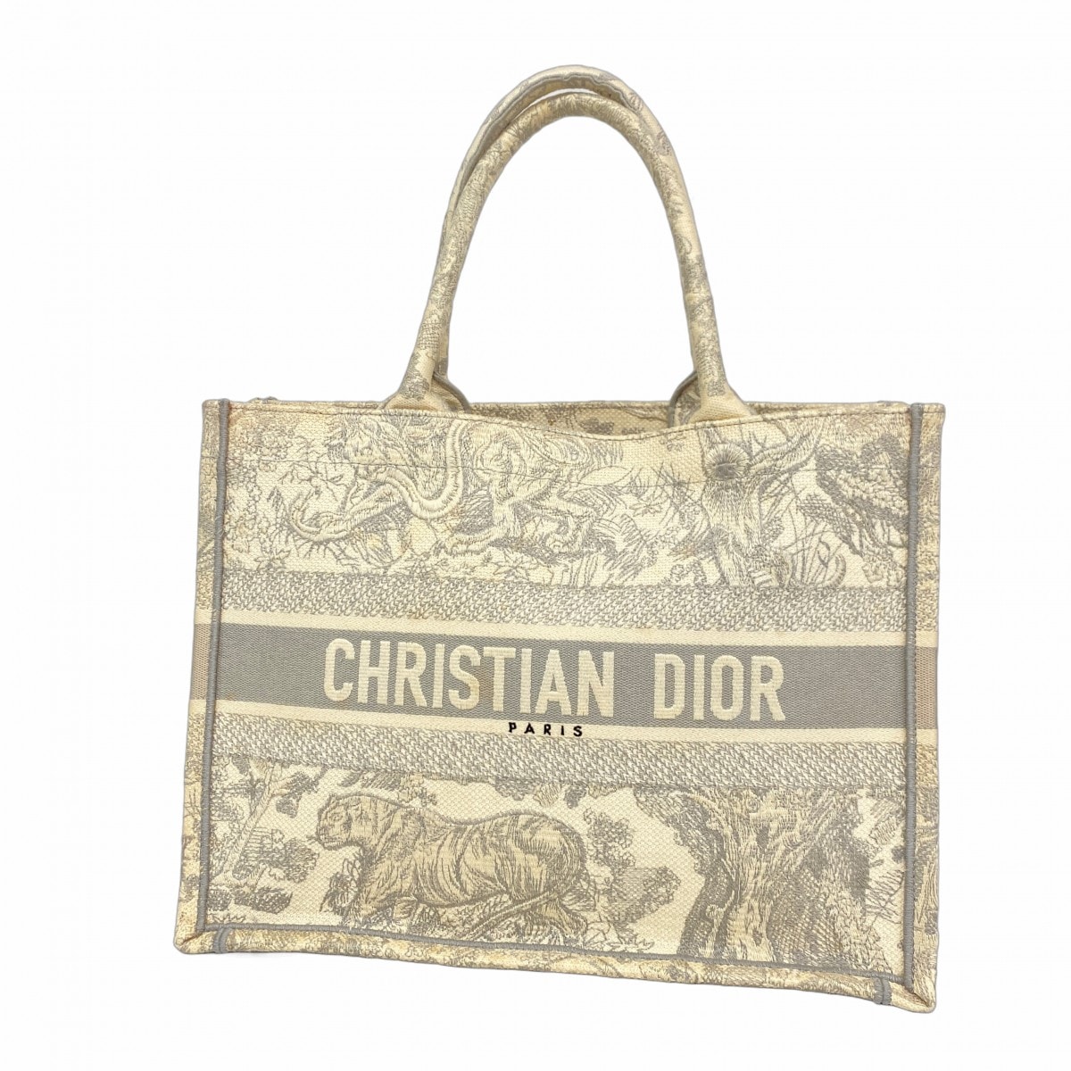 【6dc3041】クリスチャンディオール トートバッグ ブックトート キャンバス グレー アイボリー【中古】レディース