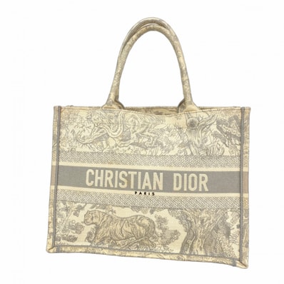 【6dc3041】クリスチャンディオール トートバッグ ブックトート キャンバス グレー アイボリー【中古】レディース