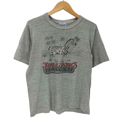 80S ボディ OLD USA製 シマウマ ゼブラ プリント S/S ボックス Tシャツ 裾袖シングル 短丈 霜降り【1143914163603】