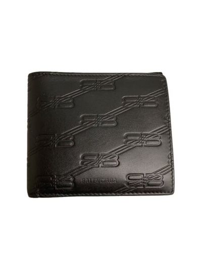 BALENCIAGA Embossed Monogram Square Folded Coin Wallet Box "Black"