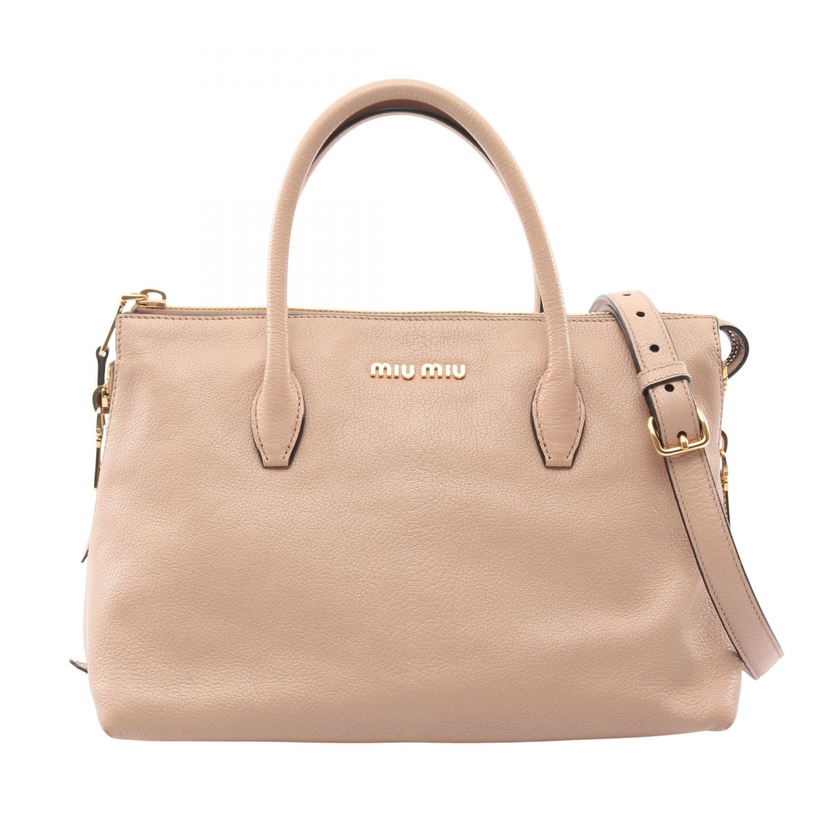 ミュウ ミュウ Miu Miu MADRAS マドラス ハンドバッグ バッグ レザー レディース ベージュ系 【中古】