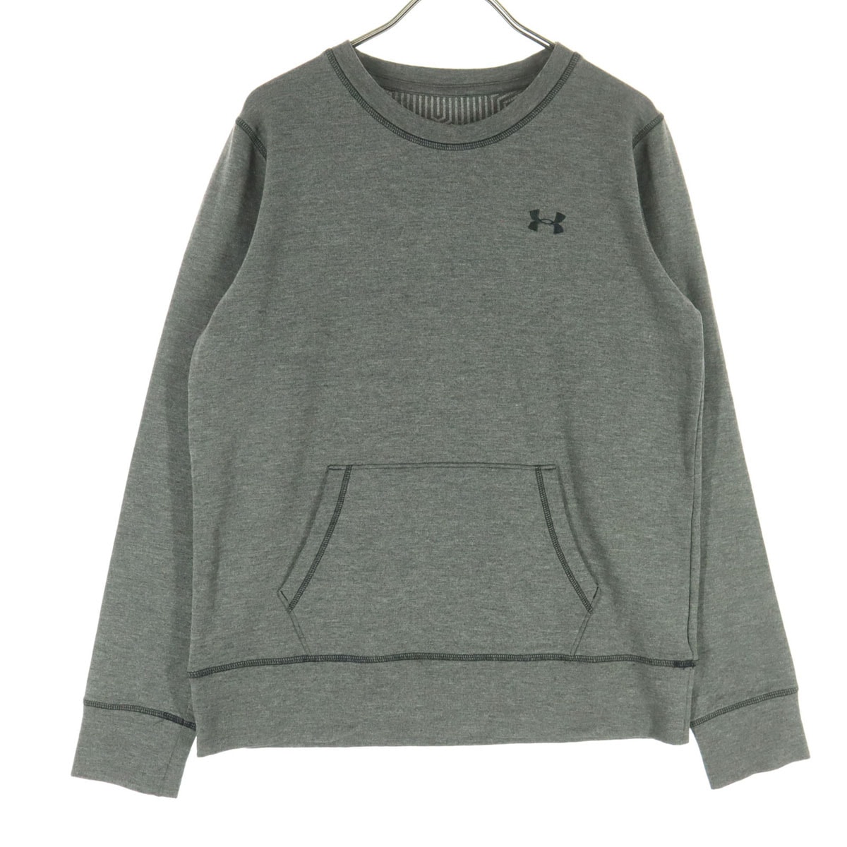 美品 UNDER ARMOUR アンダーアーマー ロゴ刺繍 長袖 丸襟 カットソー MD グレー