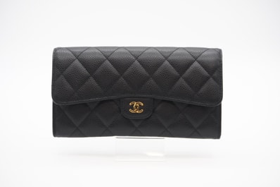 美品 CHANEL シャネル キャビアスキン マトラッセ クラシック ロング フラップウォレット A80758 長財布 ブラック ボルドー グレインカーフレザー レディース