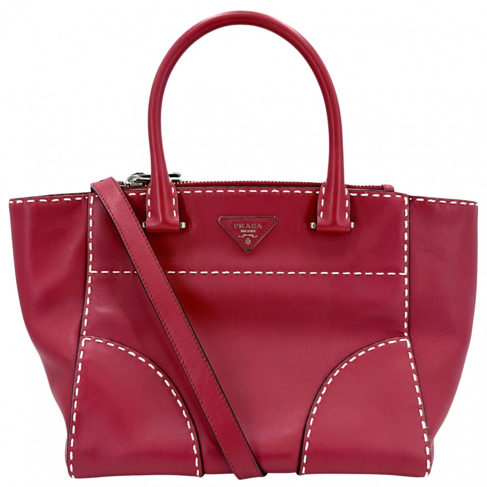 PRADA プラダ 2WAY ハンドバッグ ショルダーバッグ 肩掛け 斜め掛け トライアングルロゴ レザー レッド 赤 シルバー金具 レディース【中古品】