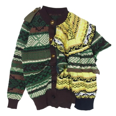Sacai サカイ カーディガン 19-04432 金釦 デザイン クルーネック カーディガン グリーン系 1【中古】