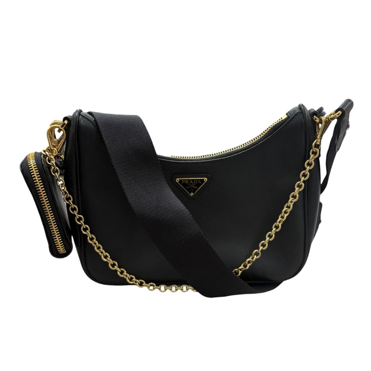 超美品 PRADA プラダ サフィアーノ 三角ロゴ リエディション 2005 レザー ショルダーバッグ S1-00054 【中古】