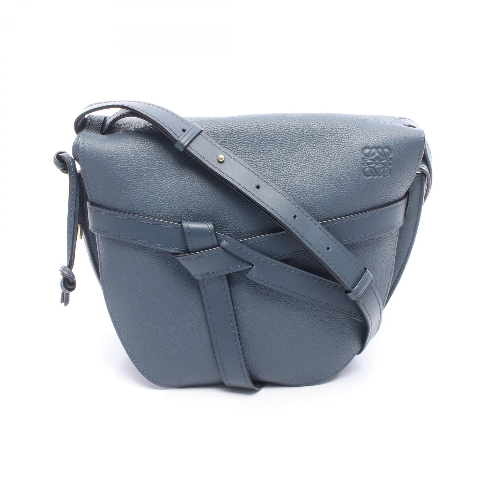 ロエベ LOEWE ゲートバッグ ミディアム ショルダーバッグ バッグ レザー レディース ブルー系 【中古】