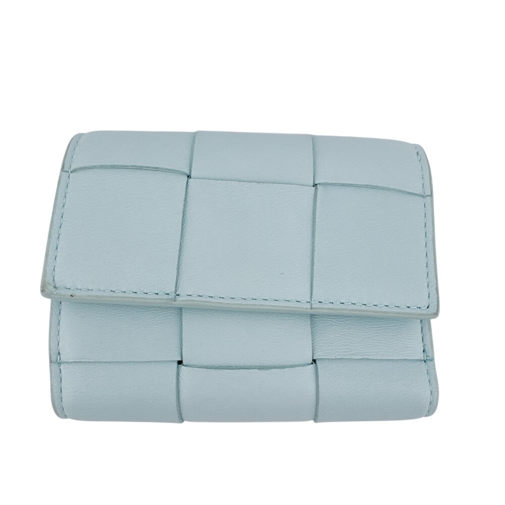 ボッテガヴェネタ BOTTEGAVENETA 三つ折り財布 マキシイントレチャート カセット コンパクトウォレット ブルー系