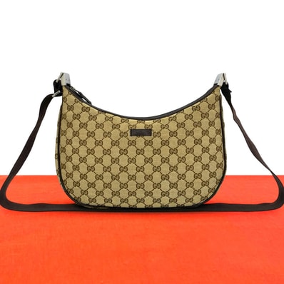 GUCCI グッチ ロゴ キャンバス レザー ショルダーバッグ ブラウン
01853