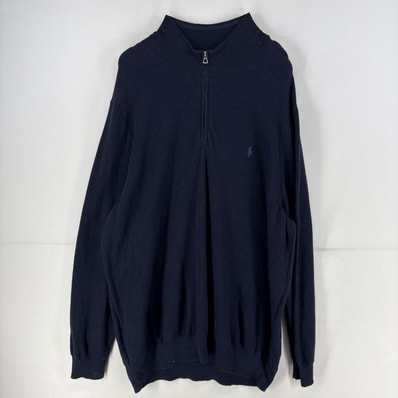 古着 ポロ・ラルフローレン POLO RALPH LAUREN トレーナー ハーフジップ ワンポイント ニット 大きいサイズ 3XB ネイビー系 メンズ