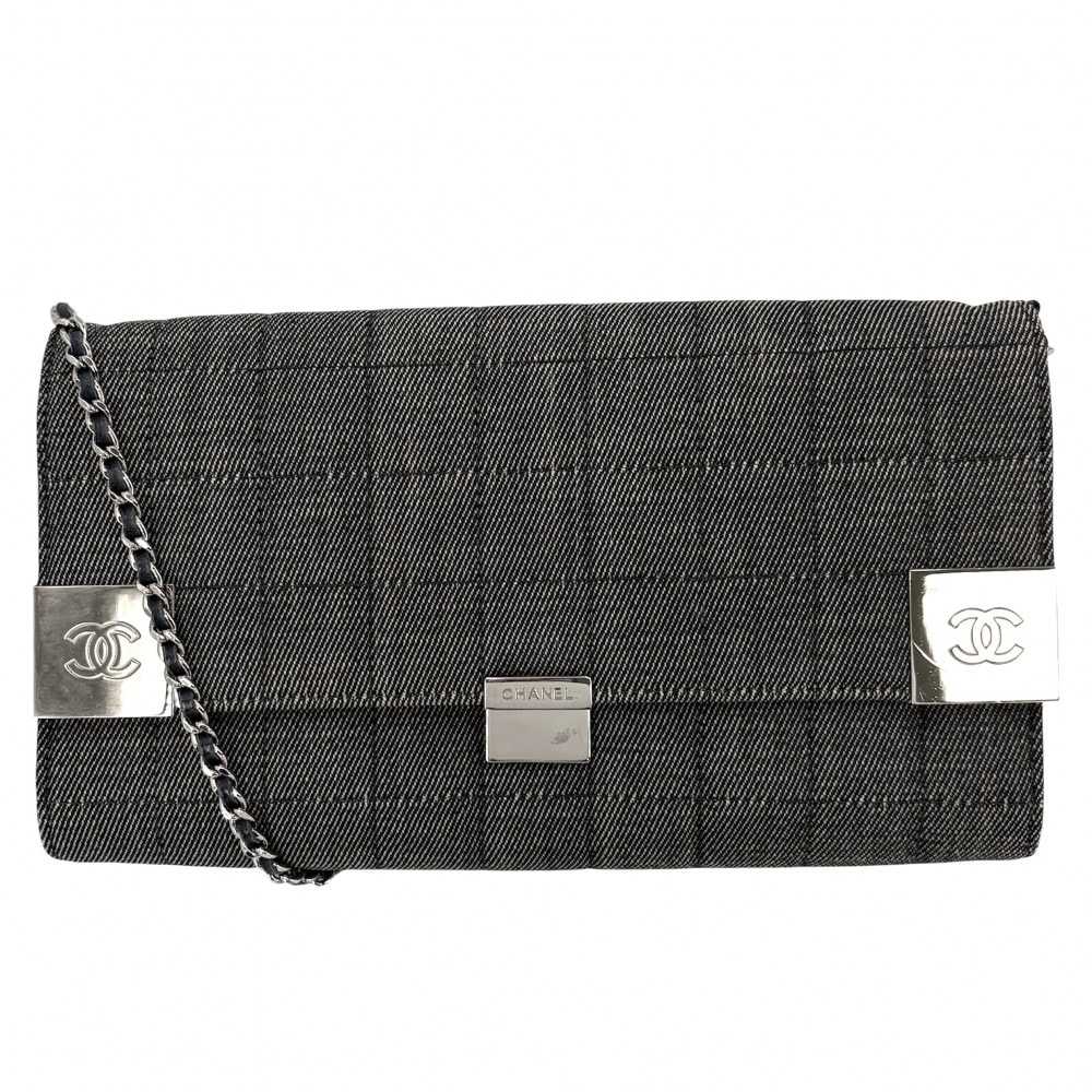CHANEL シャネル ショルダーバッグ チェーンショルダー チョコバー ココマーク ココ デニム    グレー系 シルバー金具 レディース【中古品】