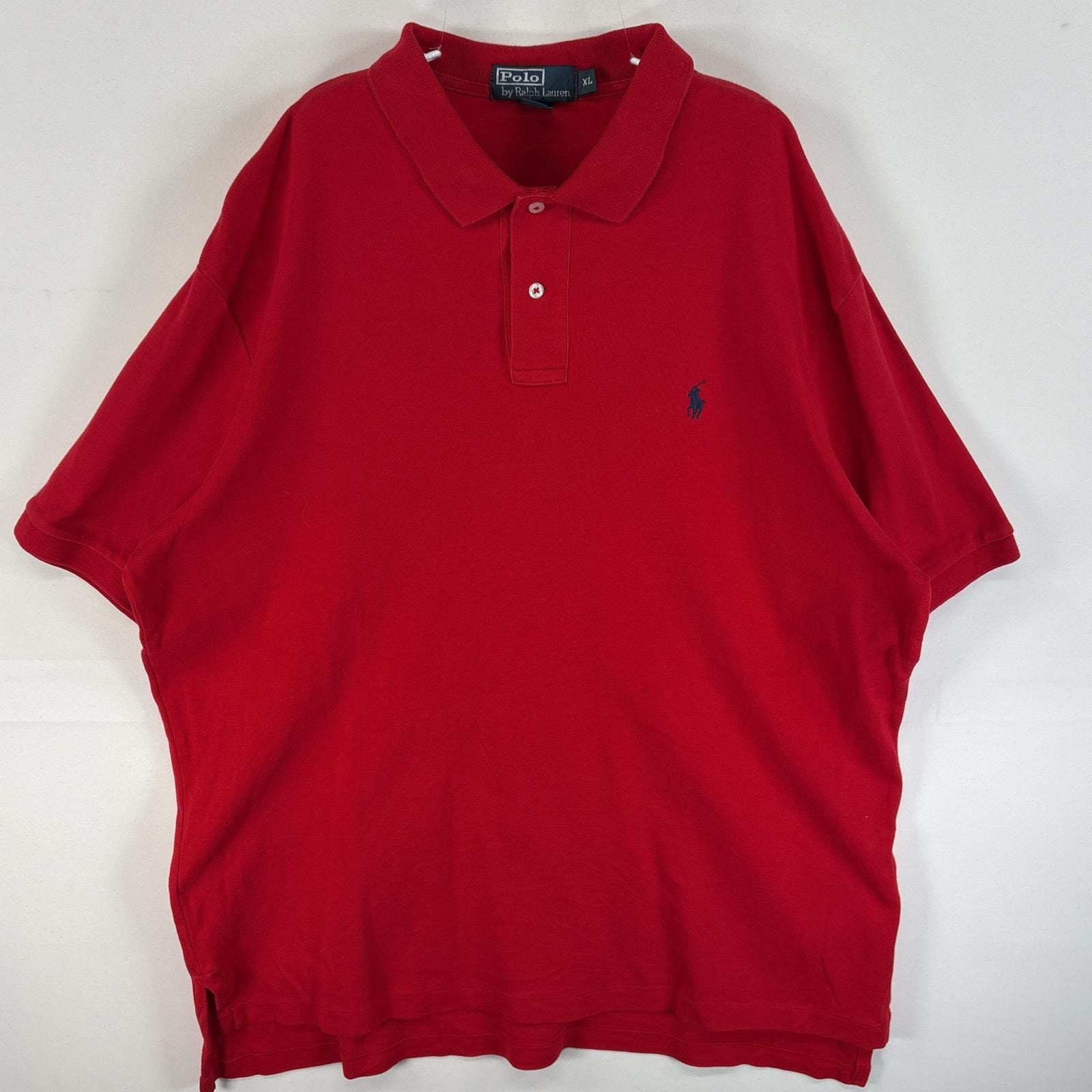 古着 90's/90年代 ポロバイラルフローレン Polo by Ralph Lauren 半袖 ポロシャツ ワンポイント ロゴ 刺繍 2ボタン 大きいサイズ XL  レッド 無地 メンズ