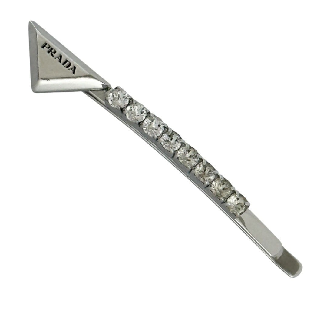 プラダ レディース ヘアピン ヘアクリップ バレッタ ビジュー 1個のみ 銀色