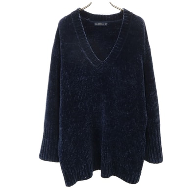 ZARA KNIT ザラニット 長袖 Vネック セーター S ネイビー