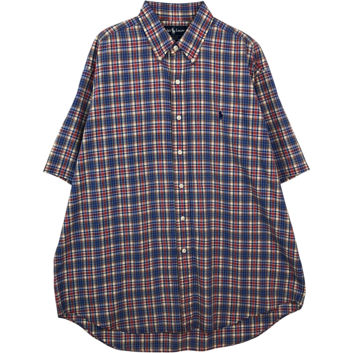 古着 ラルフローレン Ralph Lauren BLAKE マドラスチェック 半袖 ボタンダウン チェックシャツ メンズL相当/eaa641134
