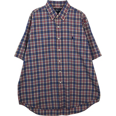 古着 ラルフローレン Ralph Lauren BLAKE マドラスチェック 半袖 ボタンダウン チェックシャツ メンズL相当/eaa641134