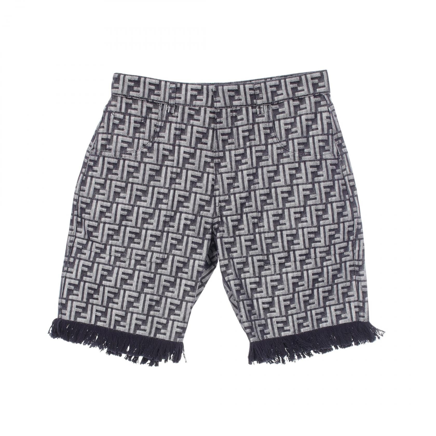 フェンディ FENDI ズッカ フリンジ ハーフ デニムパンツ 衣料品 ボトムス コットン メンズ ネイビー系 FLP307 【中古】