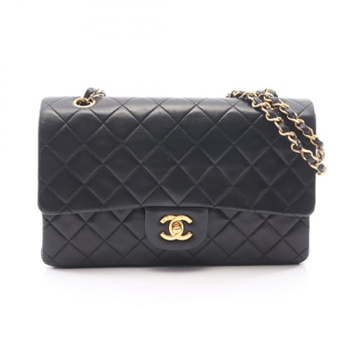 シャネル CHANEL マトラッセ Wフラップ ショルダーバッグ バッグ ラムスキン(羊革) レディース ブラック系 【中古】