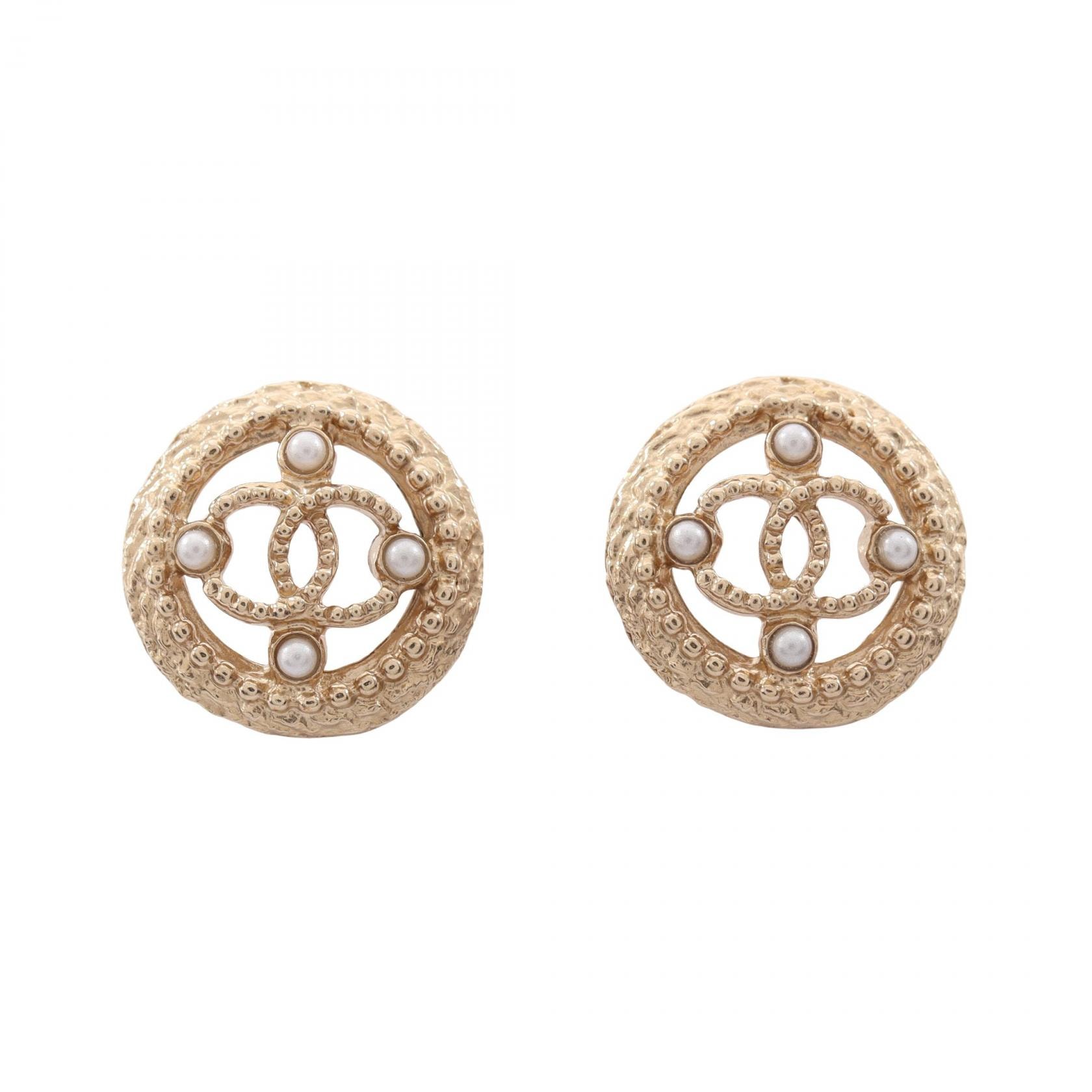 シャネル CHANEL ココマーク サークル ピアス ジュエリー GP(ゴールドメッキ) フェイクパール レディース ゴールド系 / ホワイト系 A99388 【中古】