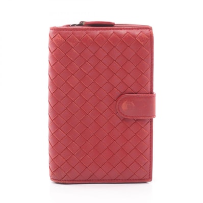 ボッテガヴェネタ BOTTEGA VENETA イントレチャート 二つ折り財布 財布 レザー レディース レッド系 【中古】